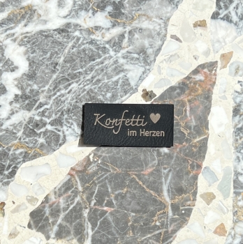 Kunstlederlabel Schwarz - Gold Konfetti im Herzen